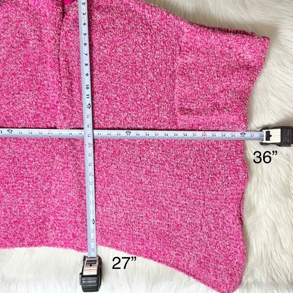Free People Hot Pink Open Front Oversized Slouchy Cardigan Boucle Sweater M - Picture 13 of 13